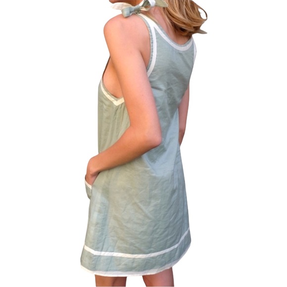 Y2K Rag & Bone Green Cream Linen Sleeveless Babydoll Mini Dress / Tunic • 2 / XS - Picture 6 of 15